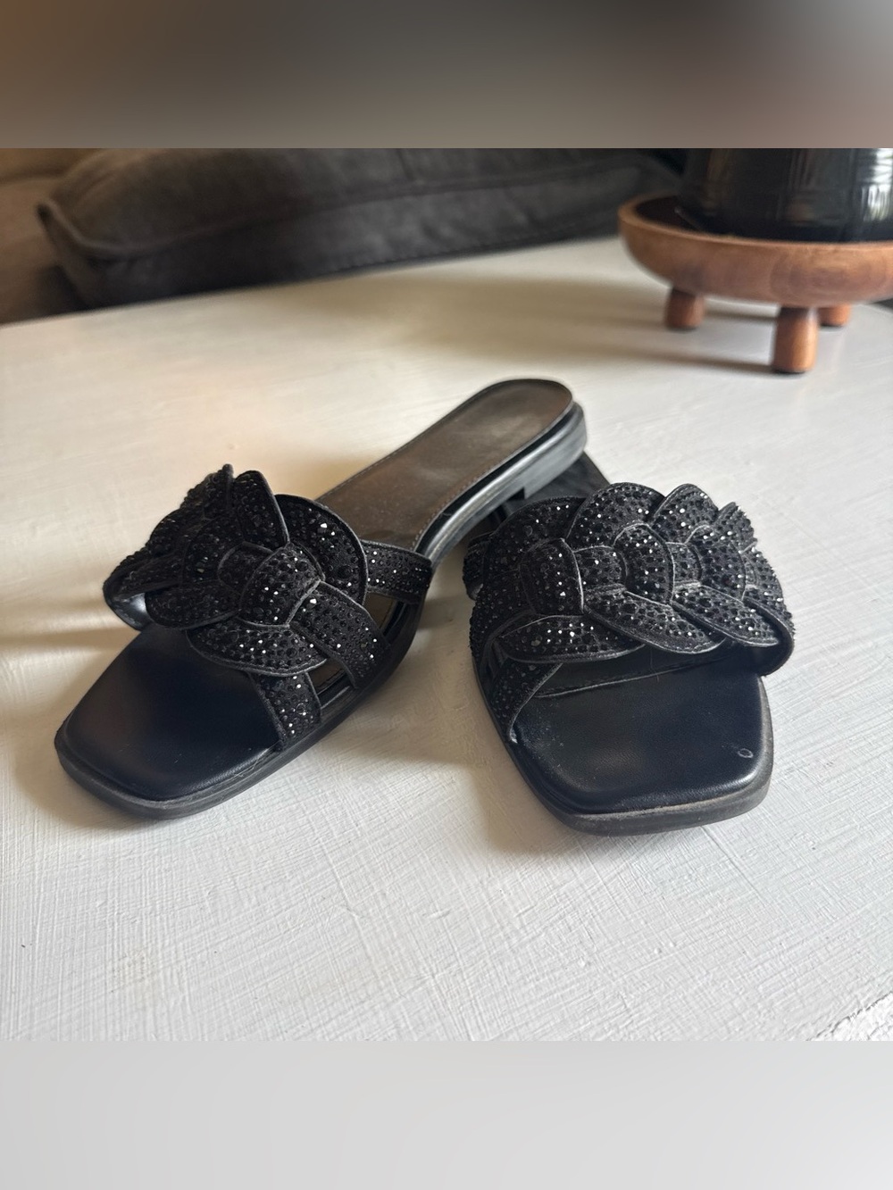 a new day Black Embellished Braided Slide Sandals